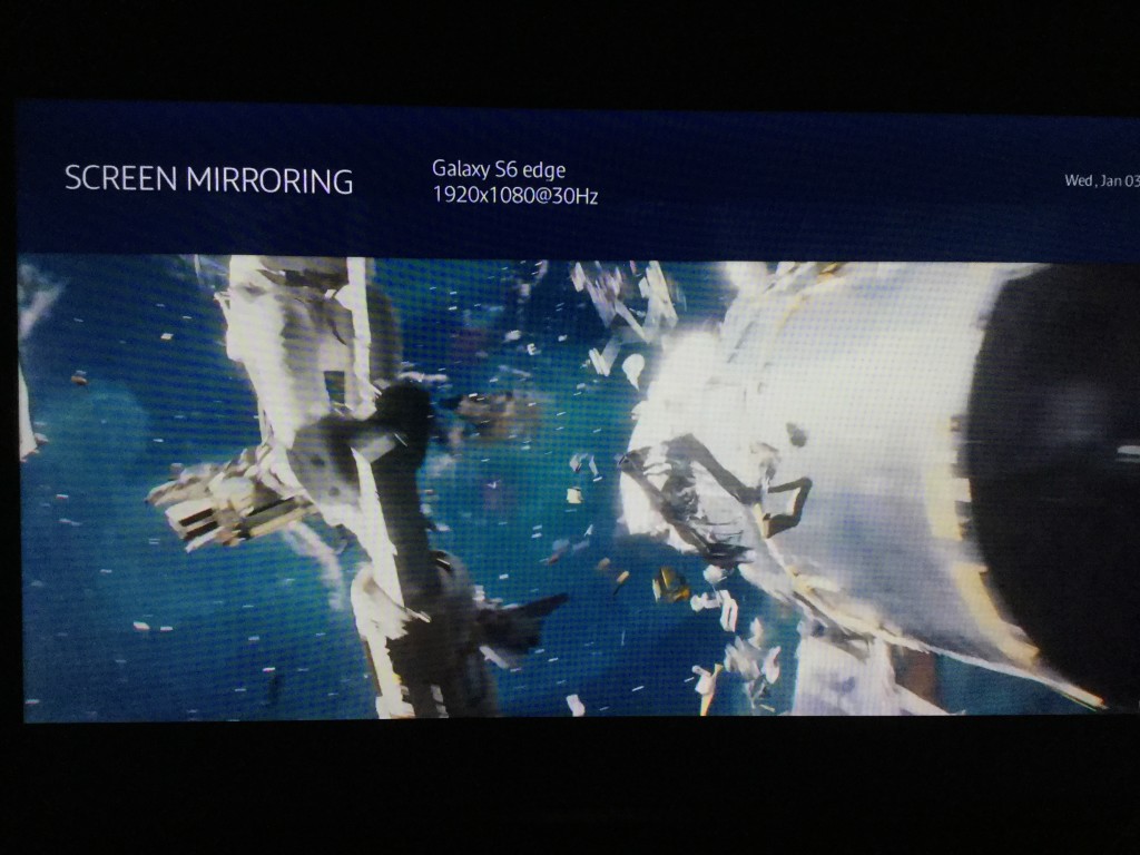 Gravity Movie on Samsung SmartTV Mirrored from Galaxy S6 Edge space collision
