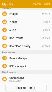 Samsung File Manager on Samsung Galaxy S6 Edge connected to SanDisk Ultra Dual USB Drive 3.0