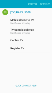 Samsung Galaxy S6 Edge Quick Connect Before Phone Registration on Samsung SmartTV After Pressing Device