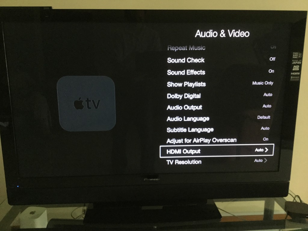 Apple TV change video resolution menu