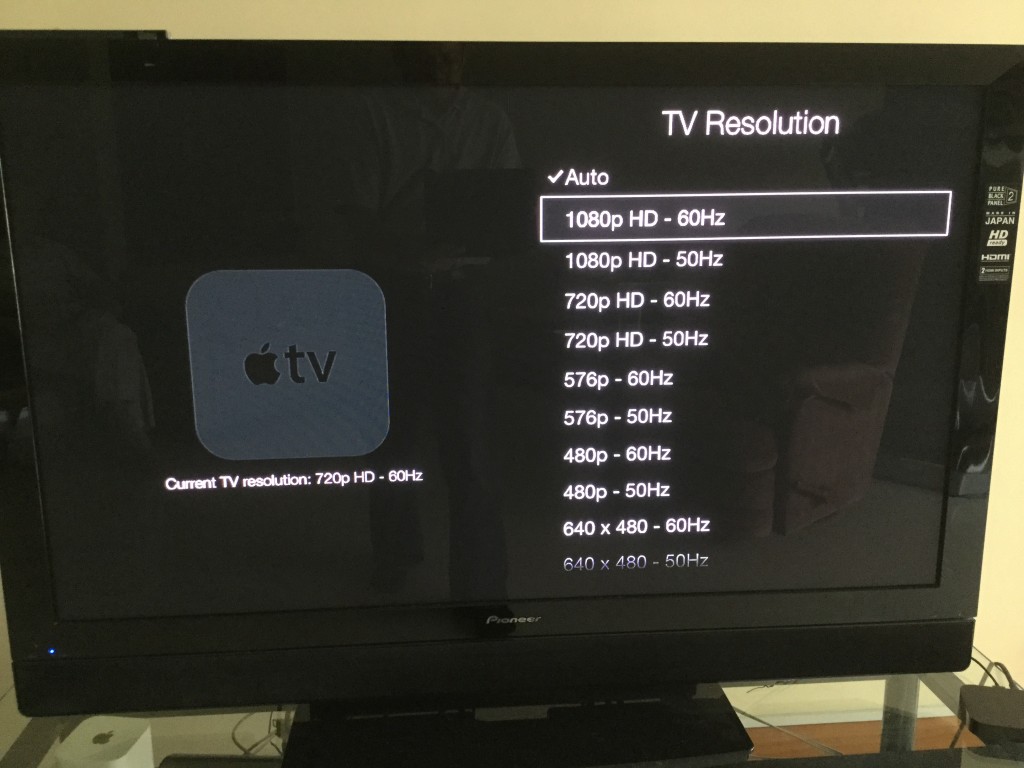 Apple TV change video resolution to 1080p