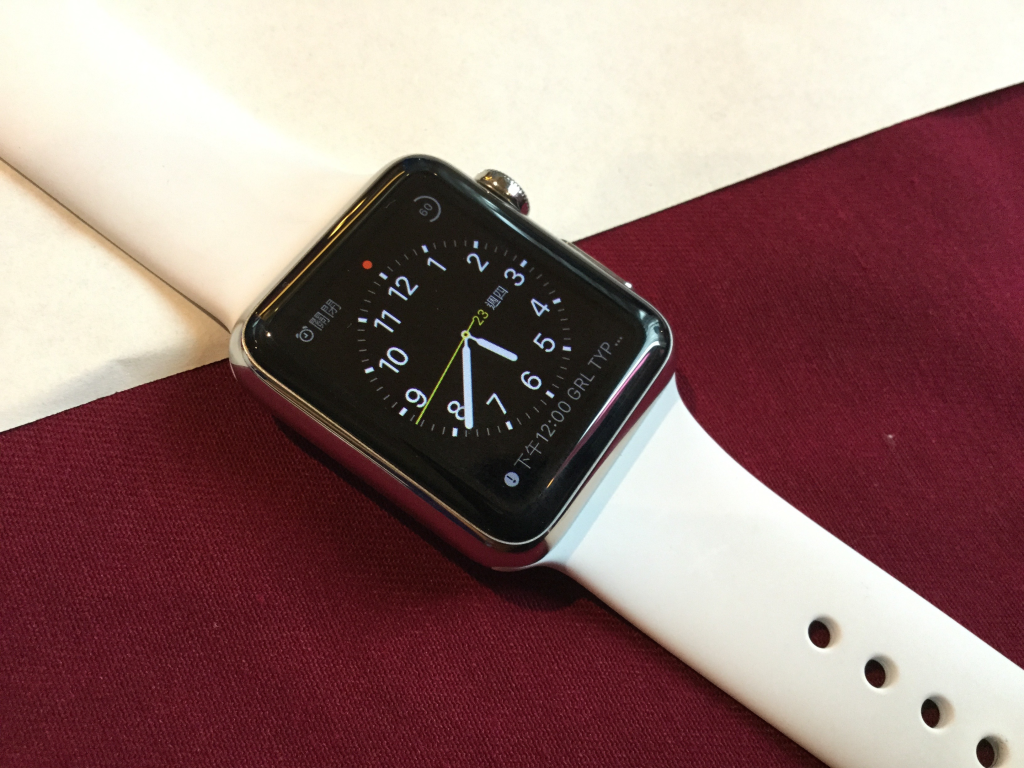 Apple White iWatch Dark Red and White background in Taiwan