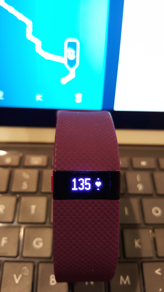 Fitbit Charge HR on iPad Air 2 and Logitech Type+ macro shot