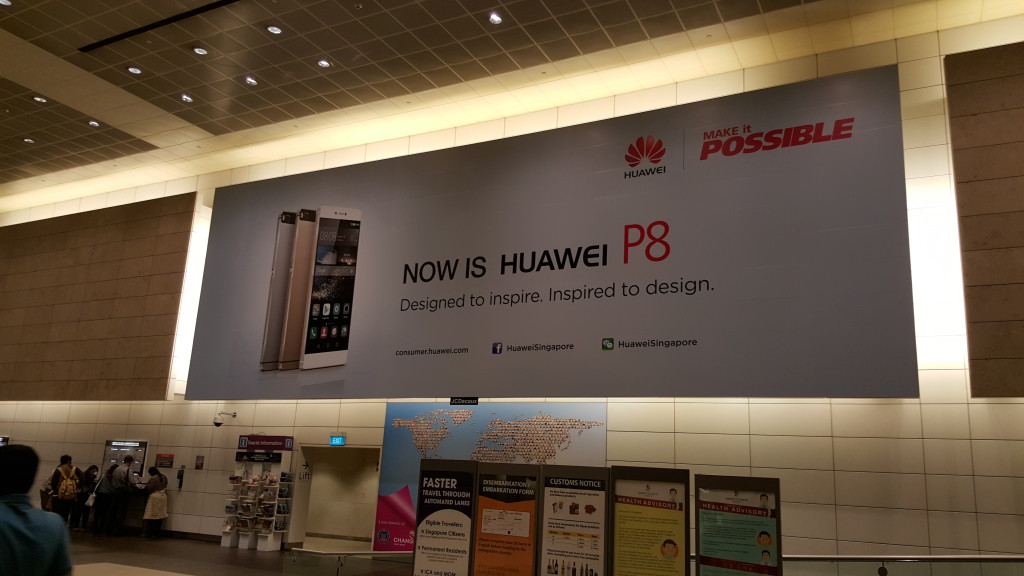 Huawei P8 advertising at Singapore airport during SG50