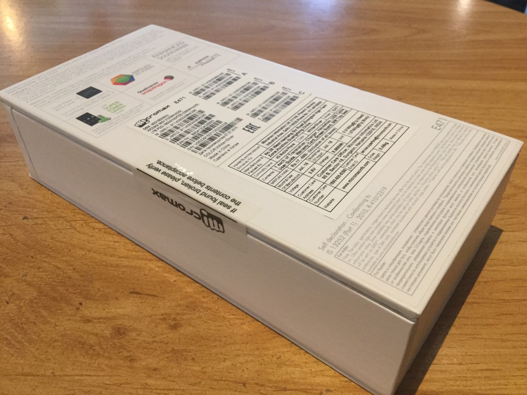 MicroMax Canvas Knight2 unopened box rear view