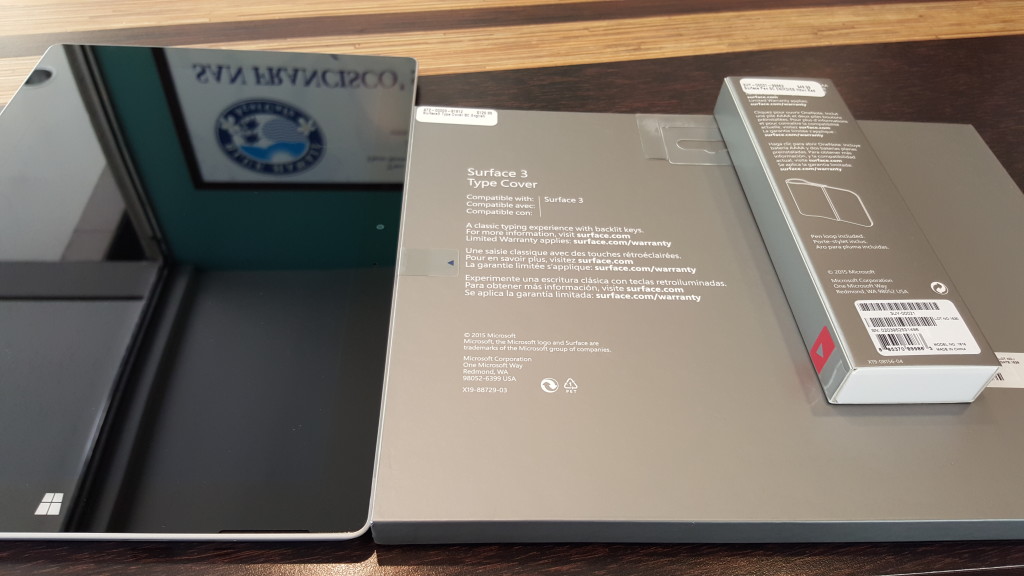 Microsoft Surface 3 with Type Cover and Pen Boxes back at Blue Hawaii Acai Cafe San Francisco California