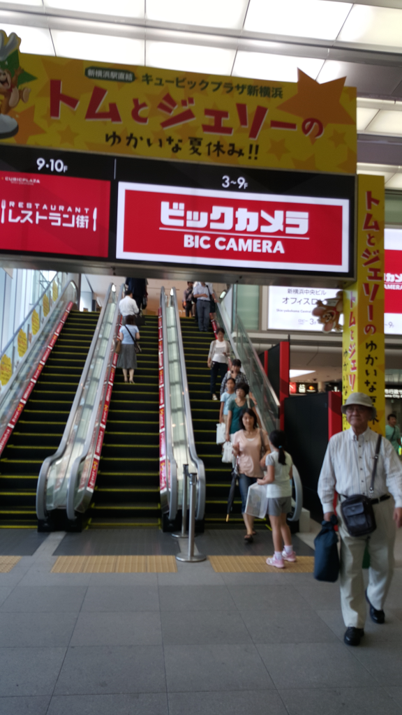 People trekking out of Bic Camera Shin Yokohama