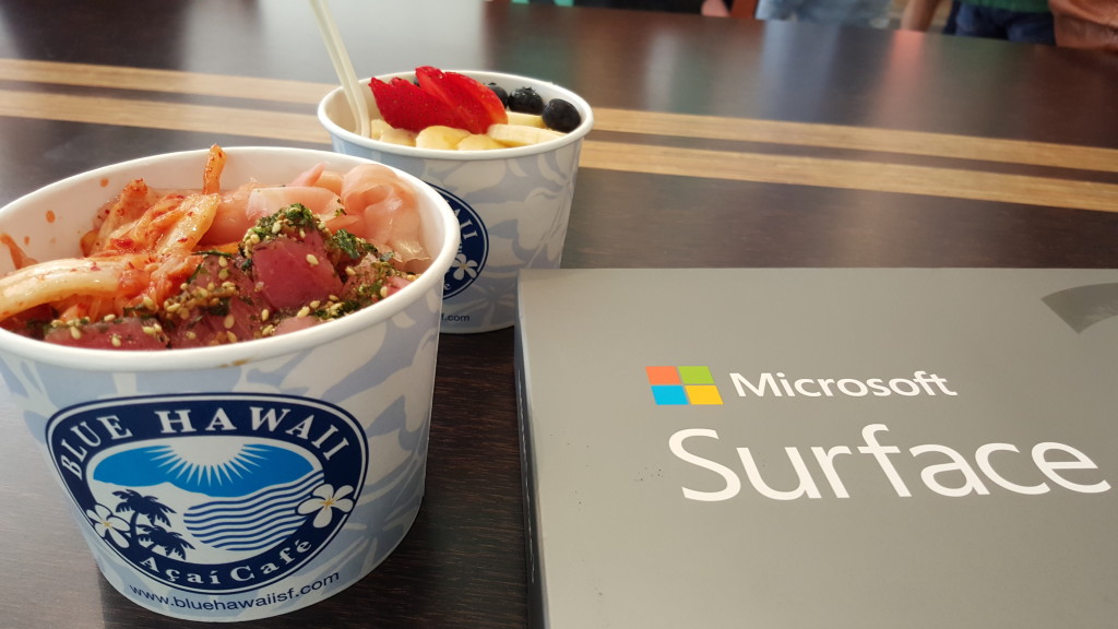 Poke and Acai bowl with Microsoft Surface 3 at Blue Hawaii Acai Cafe San Francisco California