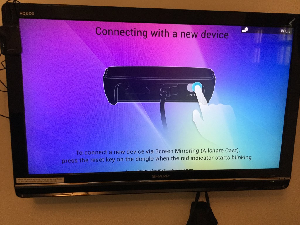 Samsung AllShare Cast Dongle connected to Sharp PD953WJ Aquos TV in Chicago Booth Singapore setup screen-2