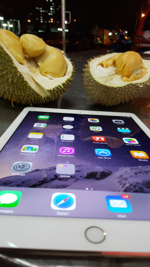iPad Air 2 with durian halves in Penang Malaysia