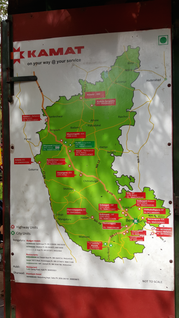 Map of Restaurant between MySore and Bangalore