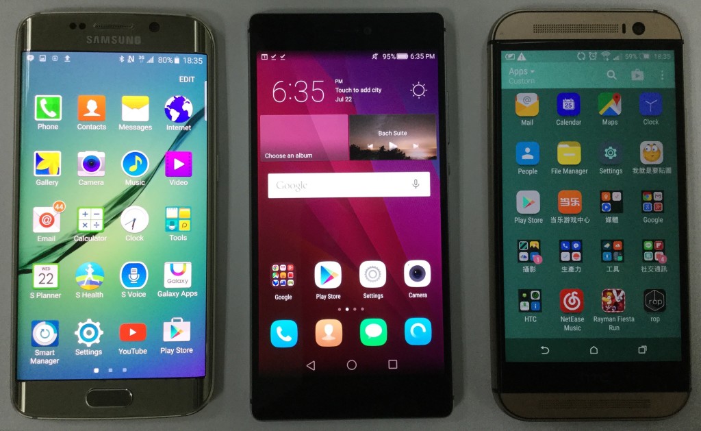 Android Phone Comparison between Samsung Galaxy S6 Edge, Huawei P8, and HTC M8